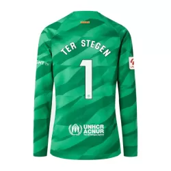Levné Mužský Fotbalový Dres FC Barcelona Ter Stegen 1 Brankářské Domácí 2023-24 Dlouhý Rukáv Levné Mužský Fotbalový Dres FC Barcelona Ter Stegen 1 Brankářské Domácí 2023-24 Dlouhý Rukáv