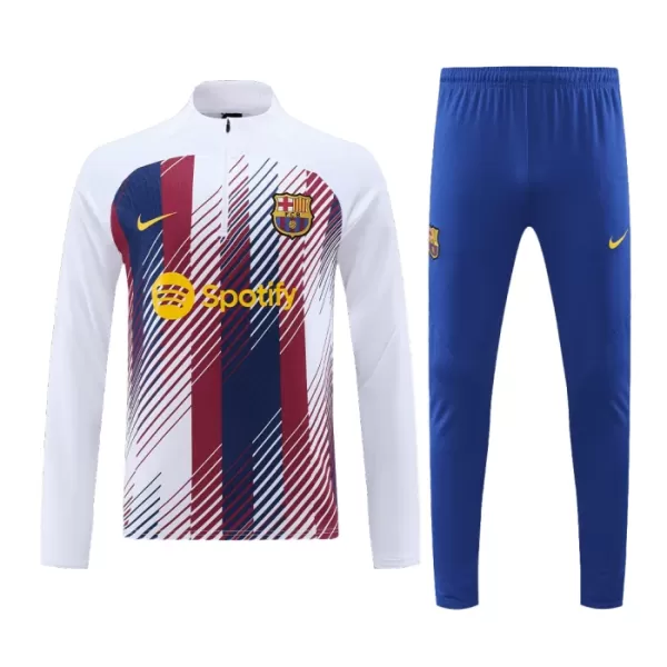 Levné Mužský Barcelona Kit Tréninkové teplákové soupravy Čtvrt-Zip 2023-24 Bílá