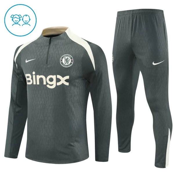 Levné Dětský Chelsea Tréninkové teplákové soupravy Čtvrt-Zip 2025-26 Šedá