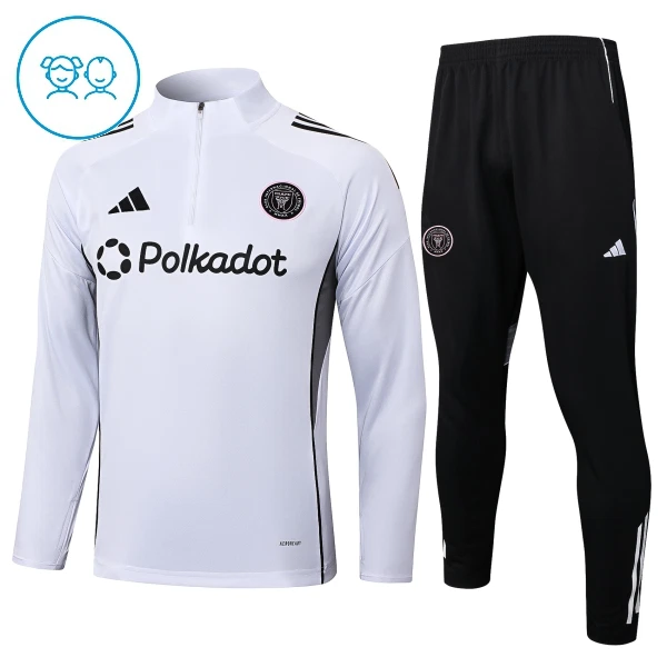Levné Dětský Inter Miami CF Tréninkové teplákové soupravy Čtvrt-Zip 2025-26 Bílá