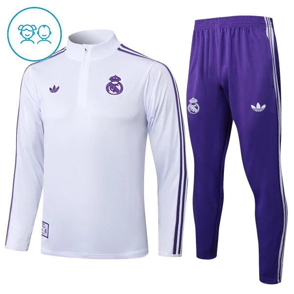 Levné Dětský Real Madrid Tréninkové teplákové soupravy Čtvrt-Zip 2025-26 Bílá Levné Dětský Real Madrid Tréninkové teplákové soupravy Čtvrt-Zip 2025-26 Bílá