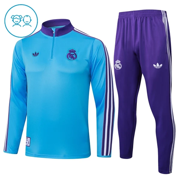Levné Dětský Real Madrid Tréninkové teplákové soupravy Čtvrt-Zip 2025-26 Modrá