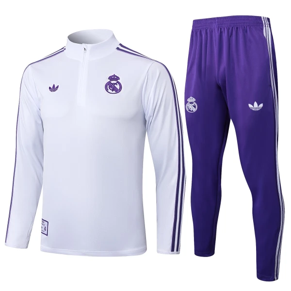 Levné Mužský Real Madrid Tréninkové teplákové soupravy Čtvrt-Zip 2025-26 Bílá Levné Mužský Real Madrid Tréninkové teplákové soupravy Čtvrt-Zip 2025-26 Bílá