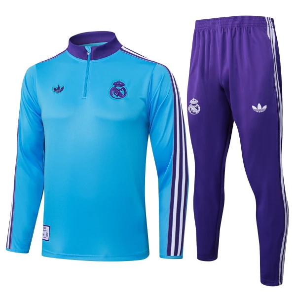 Levné Mužský Real Madrid Tréninkové teplákové soupravy Čtvrt-Zip 2025-26 Modrá Levné Mužský Real Madrid Tréninkové teplákové soupravy Čtvrt-Zip 2025-26 Modrá