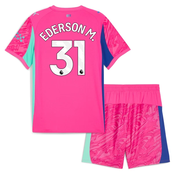 Levné Dětský Fotbalový Dres Manchester City Ederson M. 31 Brankářské 2025-26 Růžová Levné Dětský Fotbalový Dres Manchester City Ederson M. 31 Brankářské 2025-26 Růžová