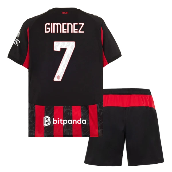 Levné Dětský Fotbalový Dres AC Milán Gimenez 7 Domácí 2025-26 Levné Dětský Fotbalový Dres AC Milán Gimenez 7 Domácí 2025-26
