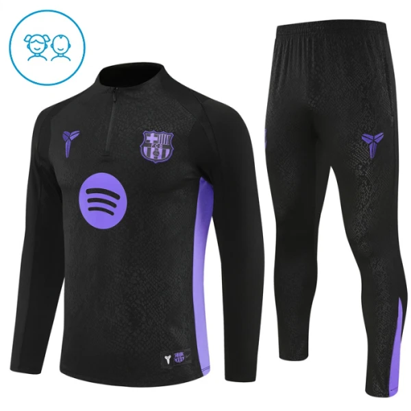 Levné Dětský FC Barcelona Tréninkové teplákové soupravy Čtvrt-Zip 2025-26 Černá