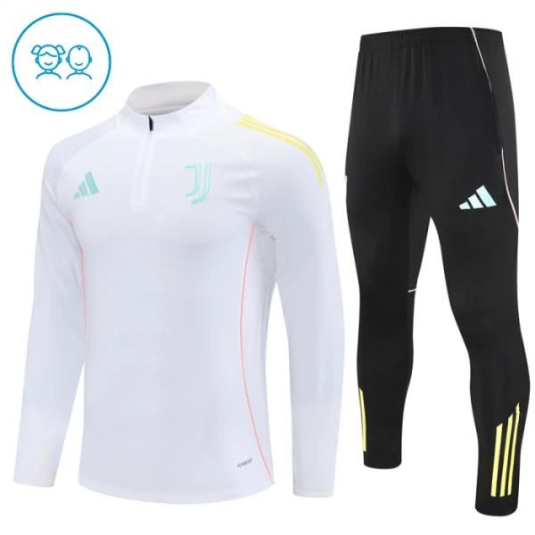 Levné Dětský Juventus Tréninkové teplákové soupravy Čtvrt-Zip 2025-26 Bílá