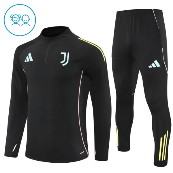 Levné Dětský Juventus Tréninkové teplákové soupravy Čtvrt-Zip 2025-26 Černá