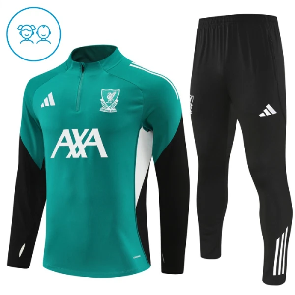 Levné Dětský Liverpool Tréninkové teplákové soupravy Čtvrt-Zip 2025-26 Zelená