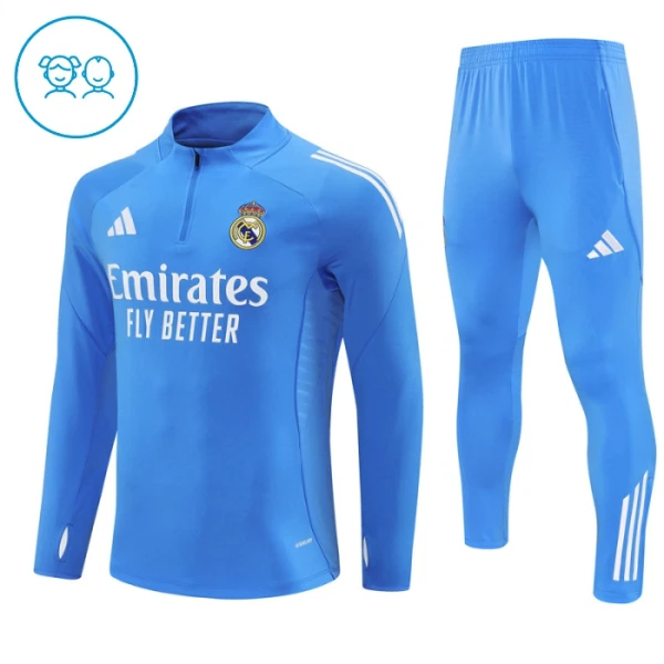 Levné Dětský Real Madrid Tréninkové teplákové soupravy Čtvrt-Zip 2025-26 Modrá