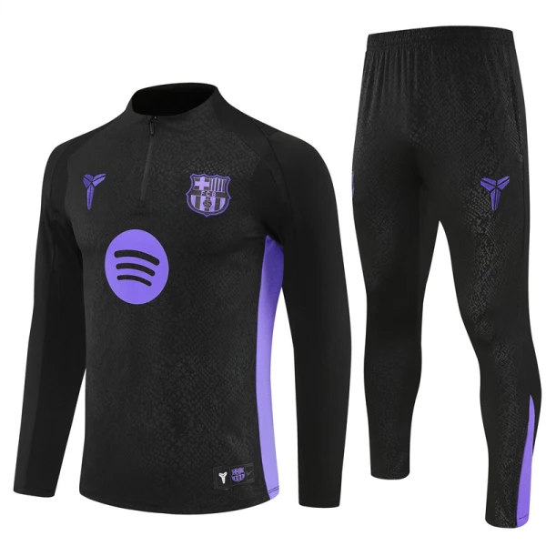 Levné Mužský FC Barcelona Tréninkové teplákové soupravy Čtvrt-Zip 2025-26 Černá