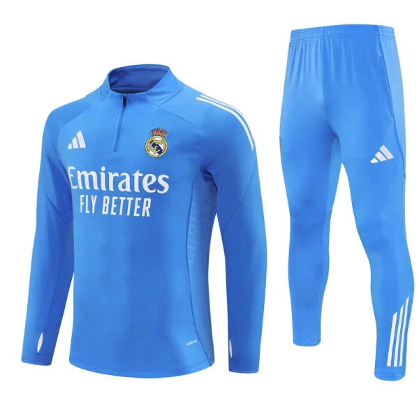 Levné Mužský Real Madrid Tréninkové teplákové soupravy Čtvrt-Zip 2025-26 Modrá