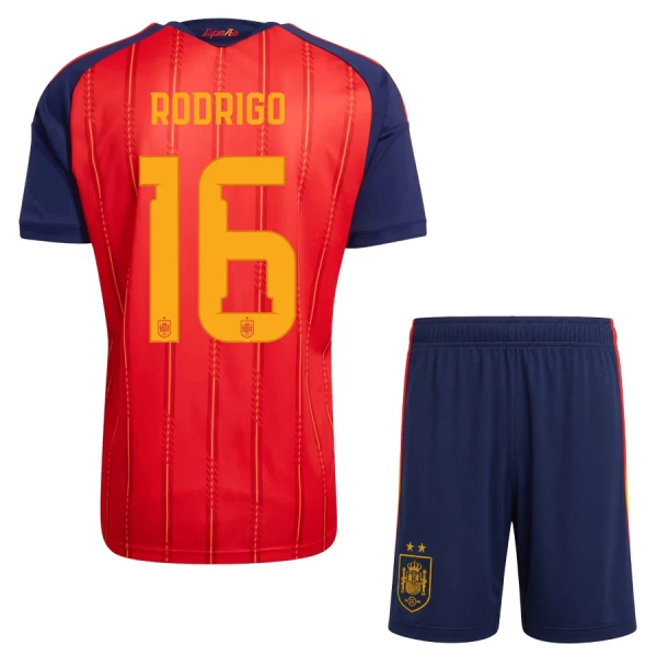 Levné Dětský Fotbalový Dres Španělsko 2 Stars Rodrigo 16 Domácí Mistrovství Světa 2026 Levné Dětský Fotbalový Dres Španělsko 2 Stars Rodrigo 16 Domácí Mistrovství Světa 2026