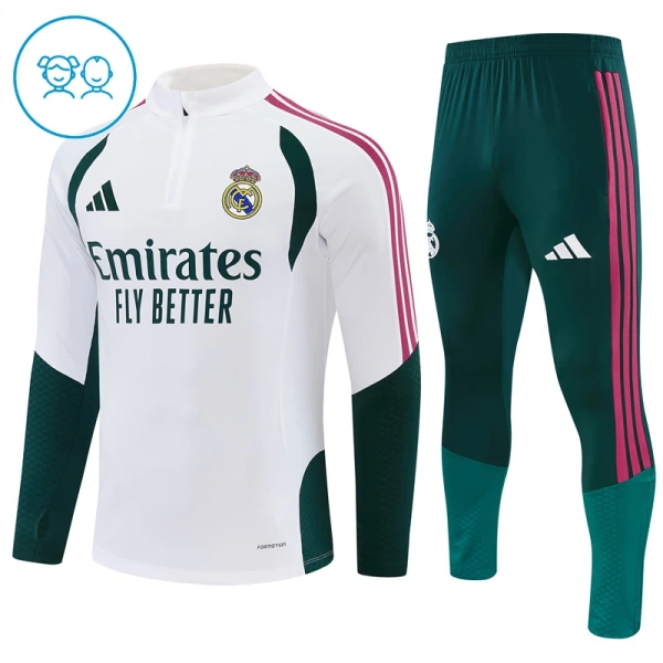 Levné Dětský Real Madrid Tréninkové teplákové soupravy Čtvrt-Zip 2026-27 Bílá Levné Dětský Real Madrid Tréninkové teplákové soupravy Čtvrt-Zip 2026-27 Bílá