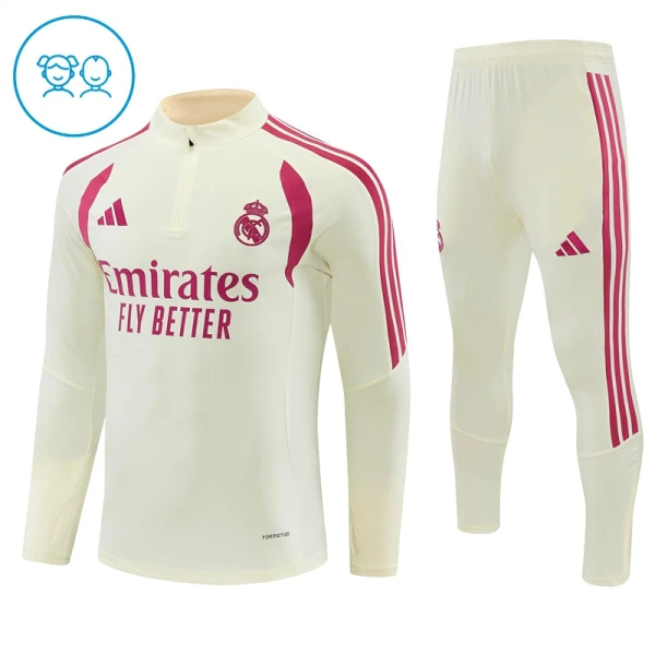 Levné Dětský Real Madrid Tréninkové teplákové soupravy Čtvrt-Zip 2026-27 Bílá