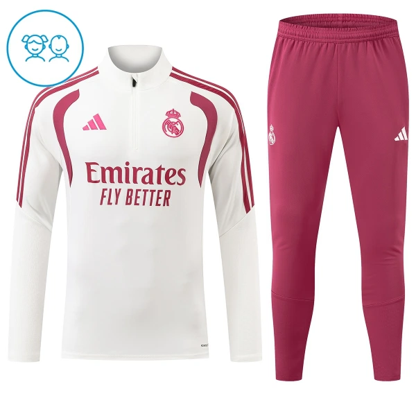 Levné Dětský Real Madrid Tréninkové teplákové soupravy Čtvrt-Zip 2026-27 Bílá