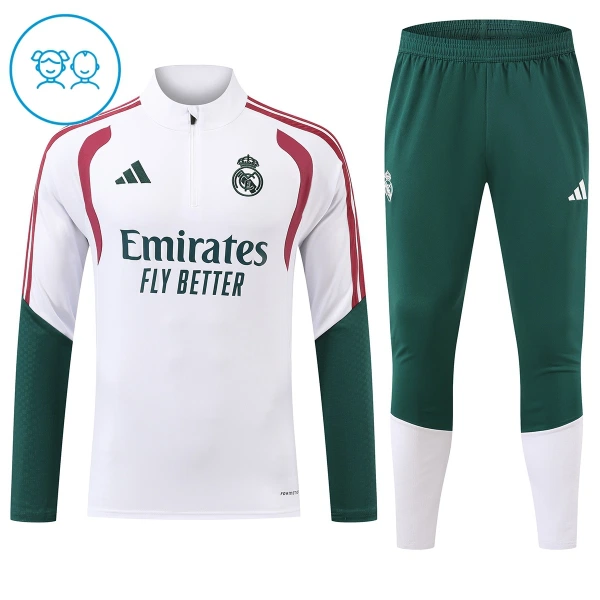 Levné Dětský Real Madrid Tréninkové teplákové soupravy Čtvrt-Zip 2026-27 Bílá Levné Dětský Real Madrid Tréninkové teplákové soupravy Čtvrt-Zip 2026-27 Bílá