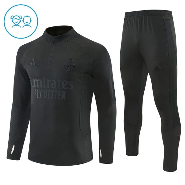 Levné Dětský Real Madrid Tréninkové teplákové soupravy Čtvrt-Zip 2026-27 Černá Levné Dětský Real Madrid Tréninkové teplákové soupravy Čtvrt-Zip 2026-27 Černá
